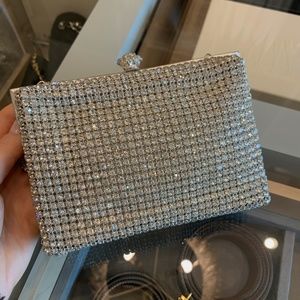 Vintage Walborg Prong Set Rhinestone Silver Evening Bag W/ Clasp- WEST GERMANY!